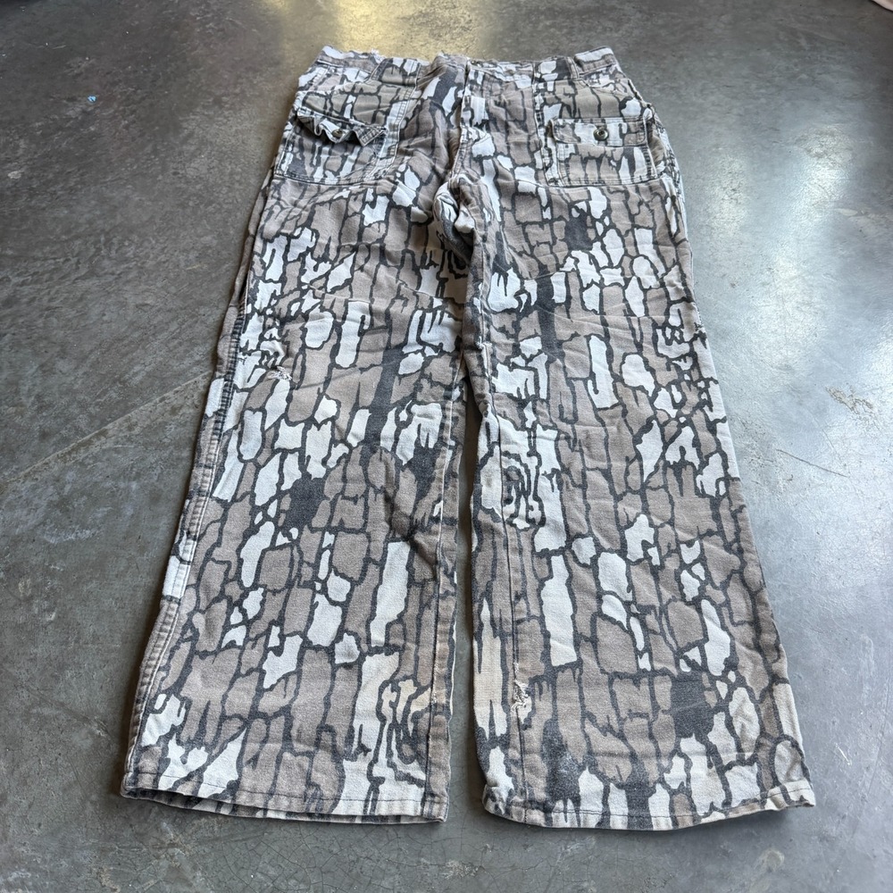Vintage 80s 90s Woodland Camo Pattern Baggy Wide Leg Fatique Pocket Pants 32x29